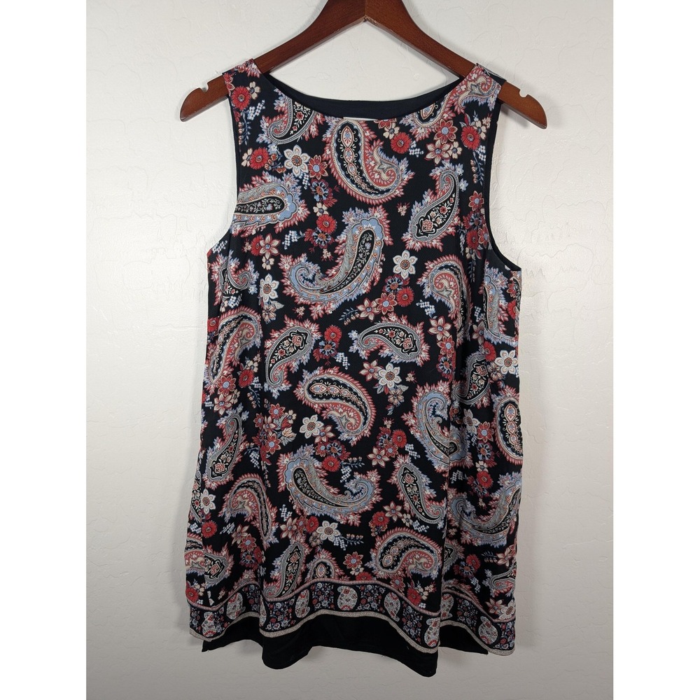 J.Jill Tunic Shirt Womens Small Black Paisley Floral Sleeveless Border Print
